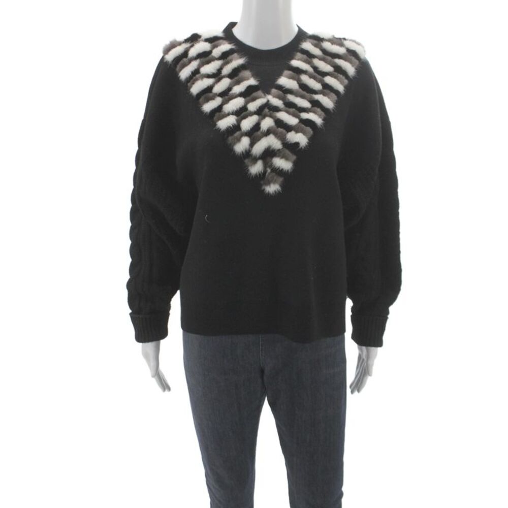 Izaak Azanei Women Pullover Black Merino Wool Crew Neck Long Sleeve Size M